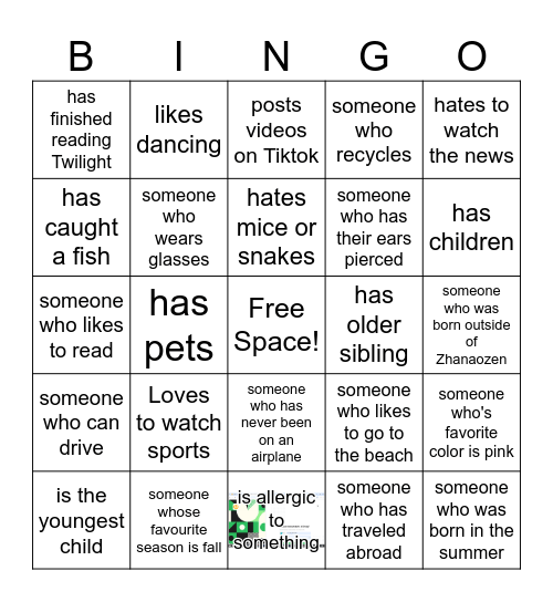 Adult ESL Bingo Card