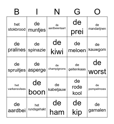 De markt Bingo Card