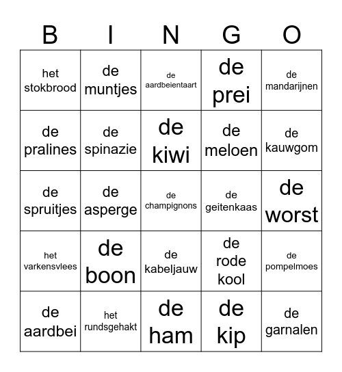 De markt Bingo Card