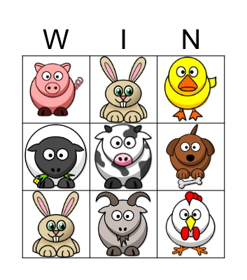 Farm Animals Bingo Card