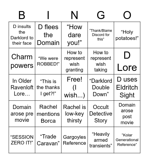 WWoDL: Wish Bingo Card