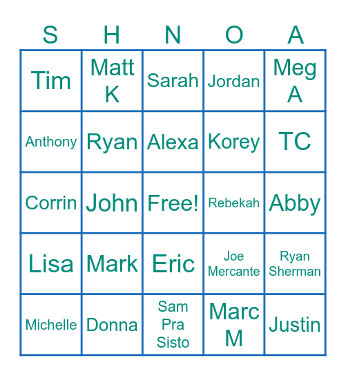 See/Met/Today Bingo Card