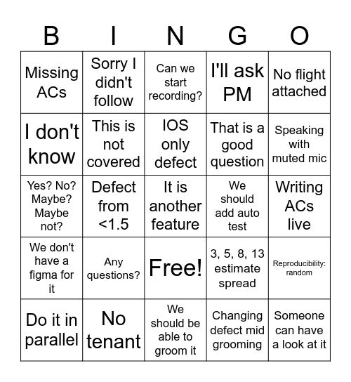 Grooming BS Bingo Card