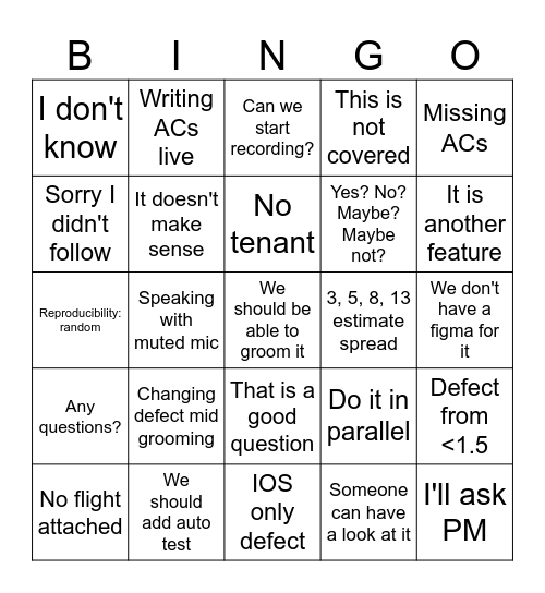 Grooming BS Bingo Card