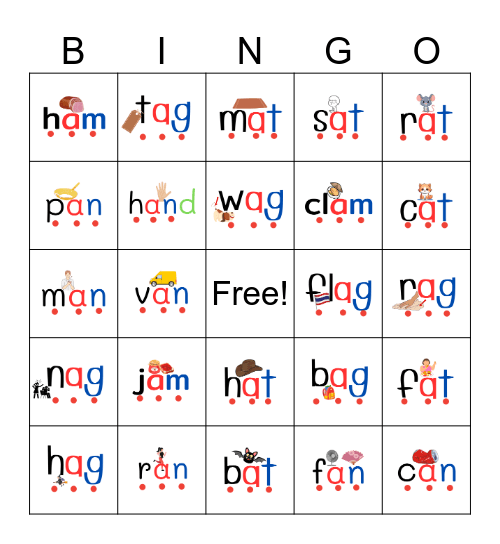 Short 'A' Sounds Bingo Card