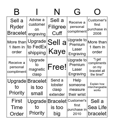 Customer Service Bingo Card