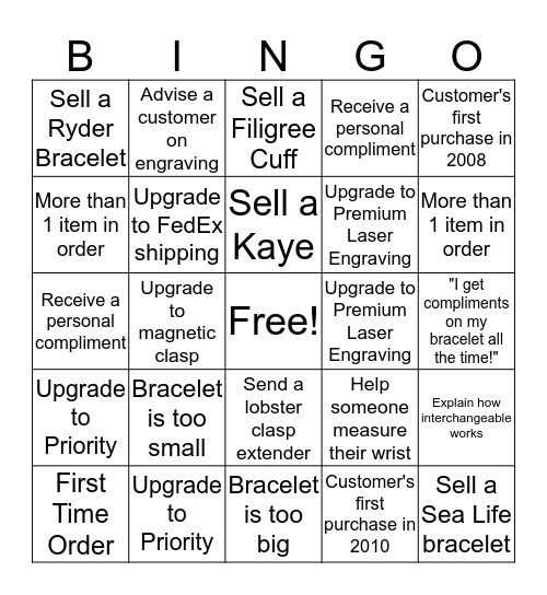 Customer Service Bingo Card