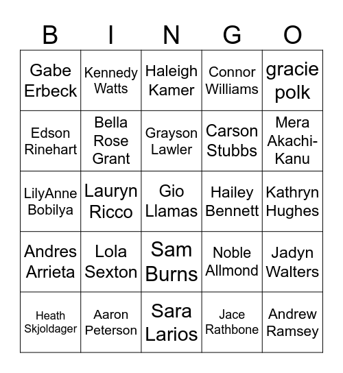 Senior Bingo Card