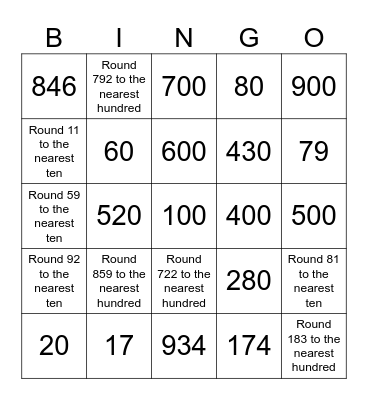 Rounding Numbers Bingo Card