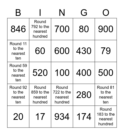 Rounding Numbers Bingo Card