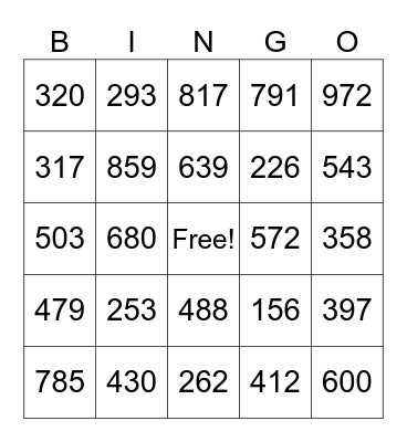 PLACE VALUE Bingo Card