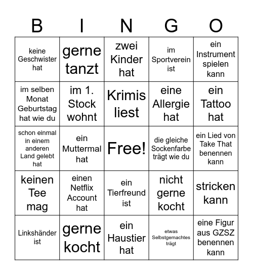 Finde jemanden, der ... Bingo Card