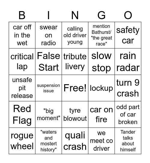 Sandown Weekend Bingo Card