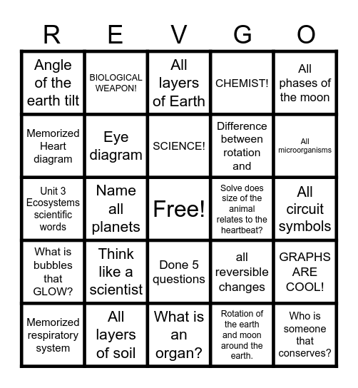 Revision BINGO! Bingo Card