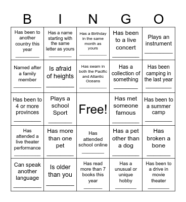 Name Bingo Card