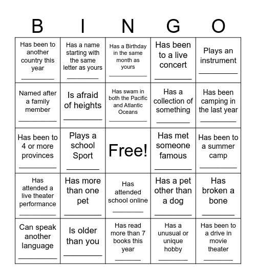 Name Bingo Card