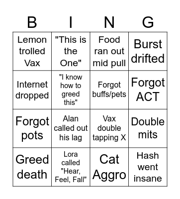 Static Bingo Sheet Bingo Card