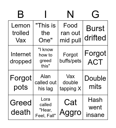 Static Bingo Sheet Bingo Card