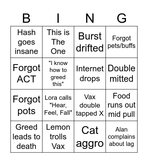 Static Bingo Card