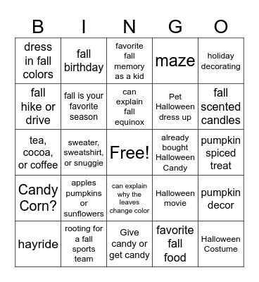 Autumn Virtual Bingo Card