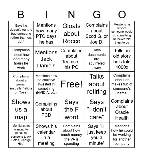 King Squirrel Bingo Card