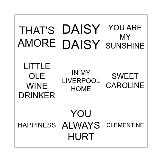 MUSIC BINGO Card