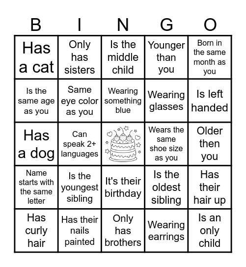 Find the friend: Birthday Bingo Card