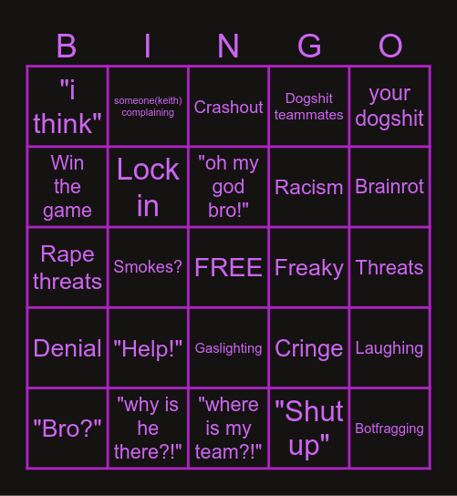 Shitass valorant bingo Card