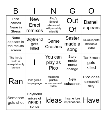 FNF' Update Bingo Card