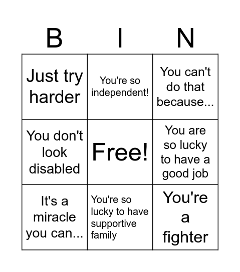 Ableism Alley Bingo Card