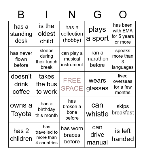 Find Someone Who… Bingo Card