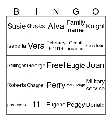 McCullough Reunion Bingo Card