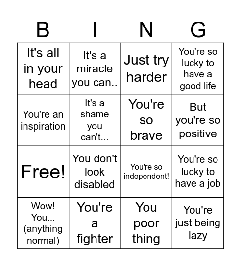 Ableism Alley Bingo Card