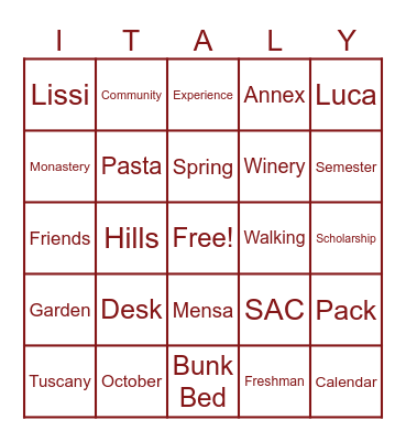 OUA Bingo! Bingo Card