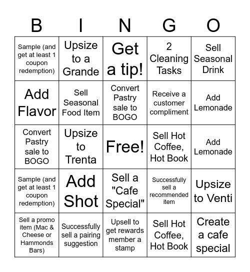 Barista Bingo Card