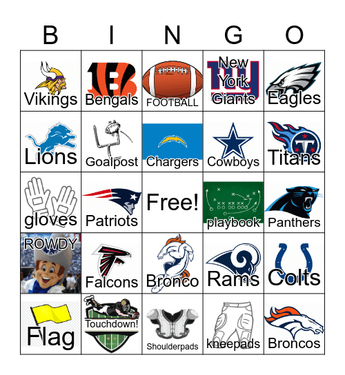 NFL football teams Bingo Card