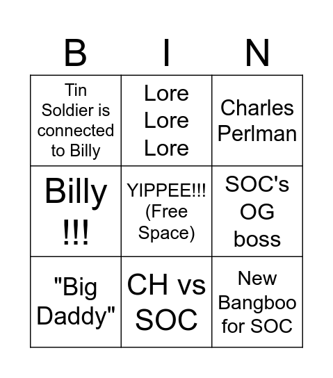Tour De Inferno Bingo Card