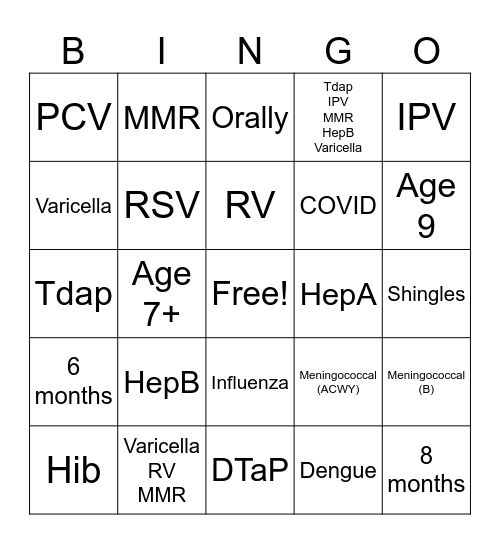 Vaccine Bingo Card