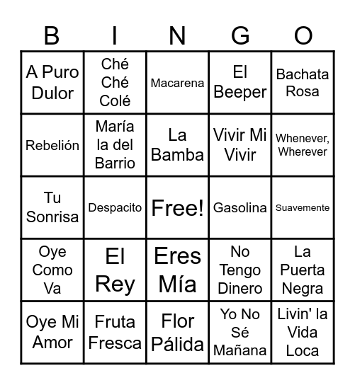 ¡MÚSICA LATINA! Pt. 1 Bingo Card