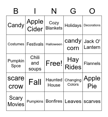 All things FALL Bingo Card