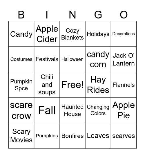 All things FALL Bingo Card