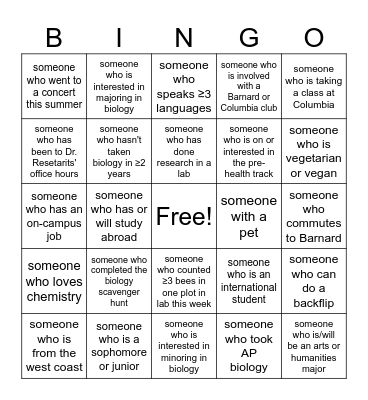 Intro Bio Bingo Card