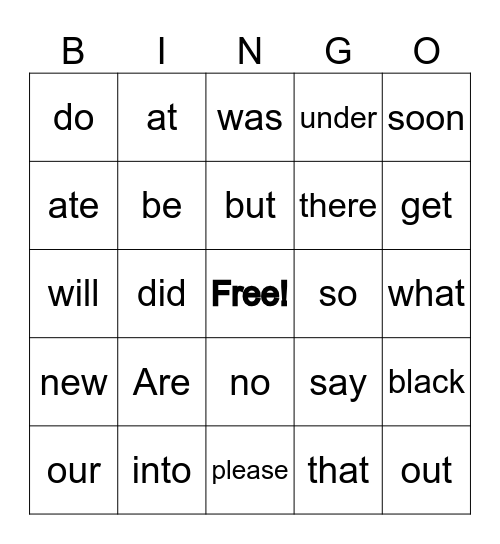 Vocabulary Bingo #1 Bingo Card