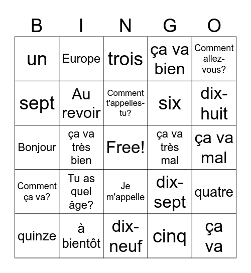 World Cultures- France Bingo Card