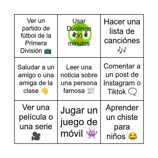 Actividades en español Bingo Card