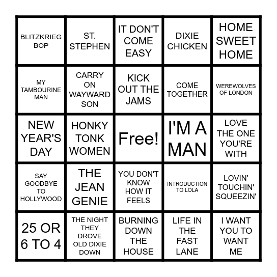 LIVE Bingo Card