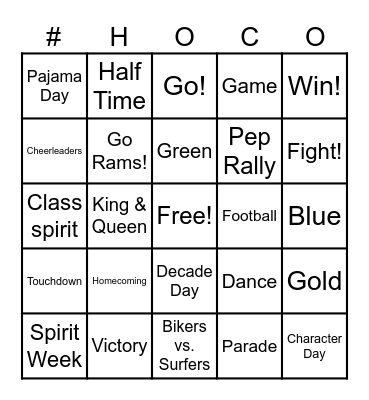 Homecoming Bingo Card