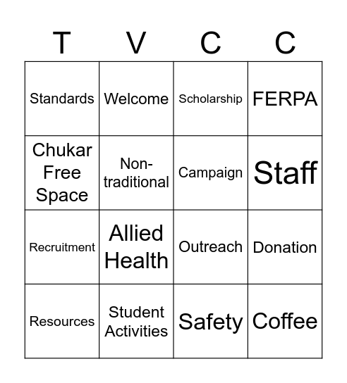 In-Service Bingo Card