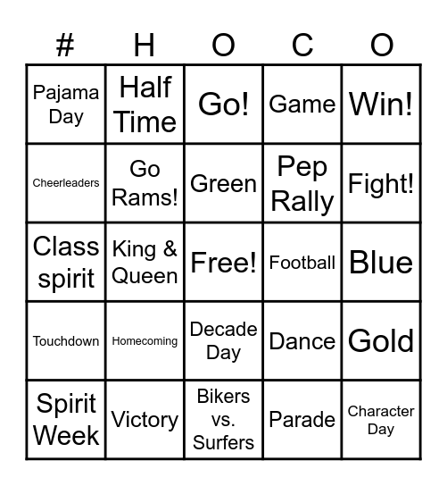 Homecoming Bingo Card