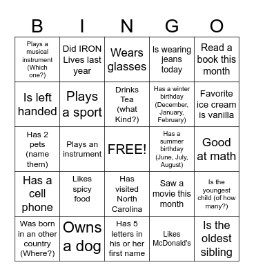 Introduction Bingo Card